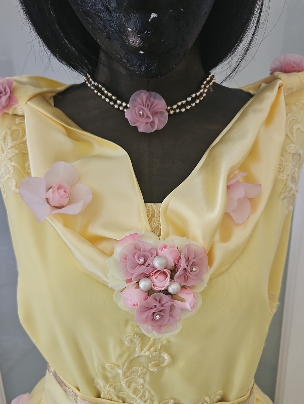 Belle Inspired Costume Set Ucycled Yellow Chiffon Midi Gown Size L - Picture 3 of 14